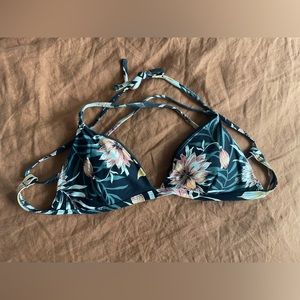 Rip Curl black floral pattern classic surf bikini top, cross back - US M
